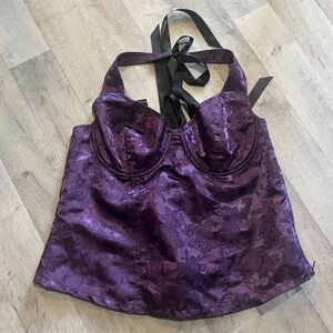 2XL Lip Service Purple Brocade Halter Top Corset Lip Service